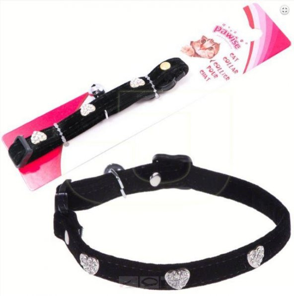 Pawise Kalp Taşlı Siyah Kedi Boyun Tasması