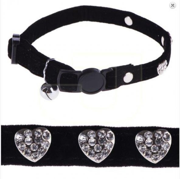 Pawise Kalp Taşlı Siyah Kedi Boyun Tasması - 2