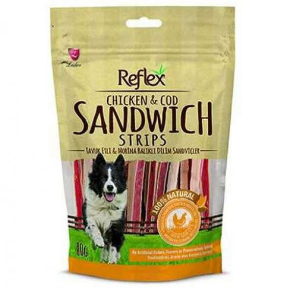 Reflex Kurutulmuş Tavuk Etli Morina Balıklı Dilim Sandviç Köpek Ödülü 80 Gr