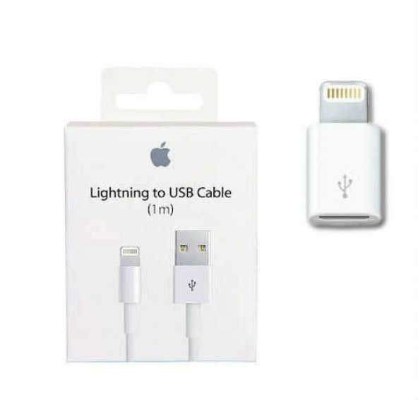 100 Orjinal Apple Lightning USB Kablo (1m)ve Adaptör ÜRÜN SET HALİNDE İKİLİ OLARAK