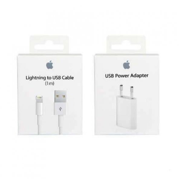 100 Orjinal Apple iPhone USB Şarj Data Kablosu ve Adaptör İkili Set 5 , 5s , 6 , 6s, X , İphone 7 8
