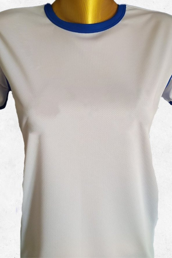 Modapalace Yanları Lacivert Detaylı Kadın Beyaz Spor Tişört