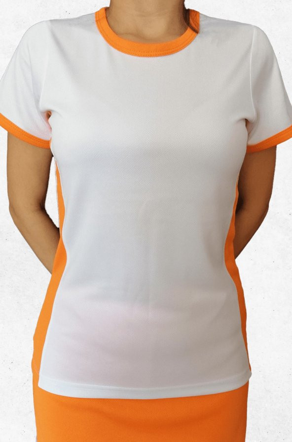 Modapalace Yanları Turuncu Detaylı Kadın Beyaz Spor Tişört