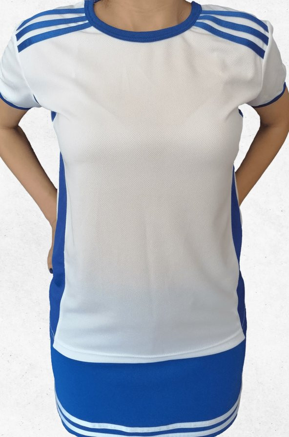 Modapalace Saks Mavi Şerit Detaylı Kız Çocuk Spor Tişört