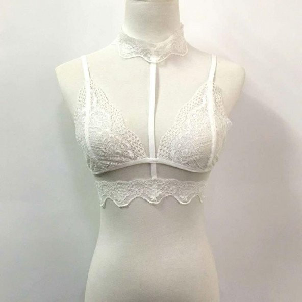 Bayan Sexy Beyaz Dantelli Bralet Kadın Dantel İşlemeli Sütyen - 3