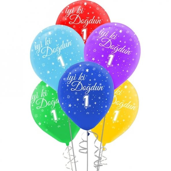 İyiki Doğdun Bir Yaş Baskılı Rengarenk Balon 100lü