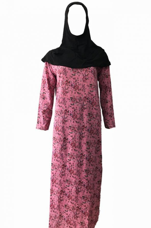 Namaz Elbisesi Türbanlı Bütün PENYE Pembe Çiçek Desen