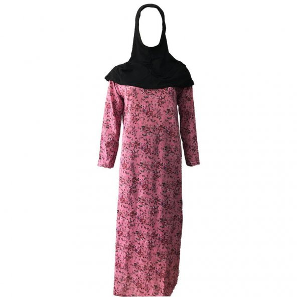 Namaz Elbisesi Türbanlı Bütün PENYE Pembe Çiçek Desen - 2