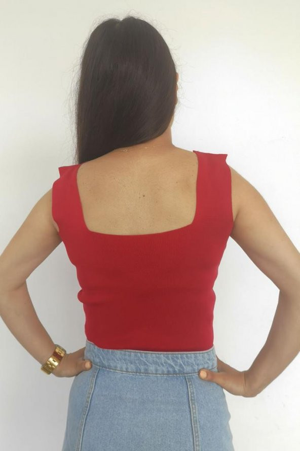 Crop Bluz Kare Yaka Triko - 2