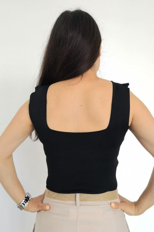 Crop Bluz Kare Yaka Triko - 4