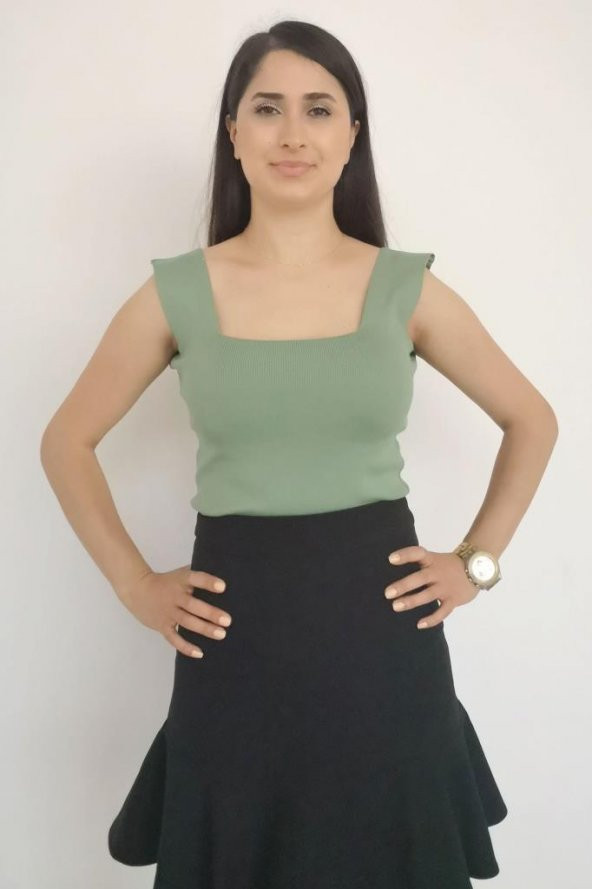 Crop Bluz Kare Yaka Triko - 5
