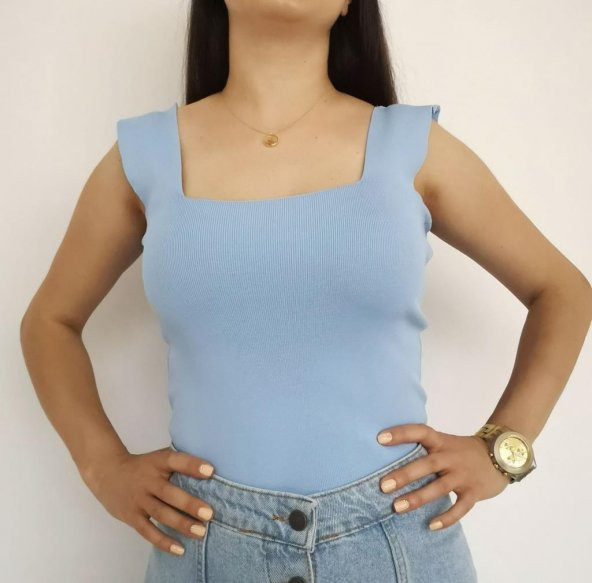 Crop Bluz Kare Yaka Triko - 6