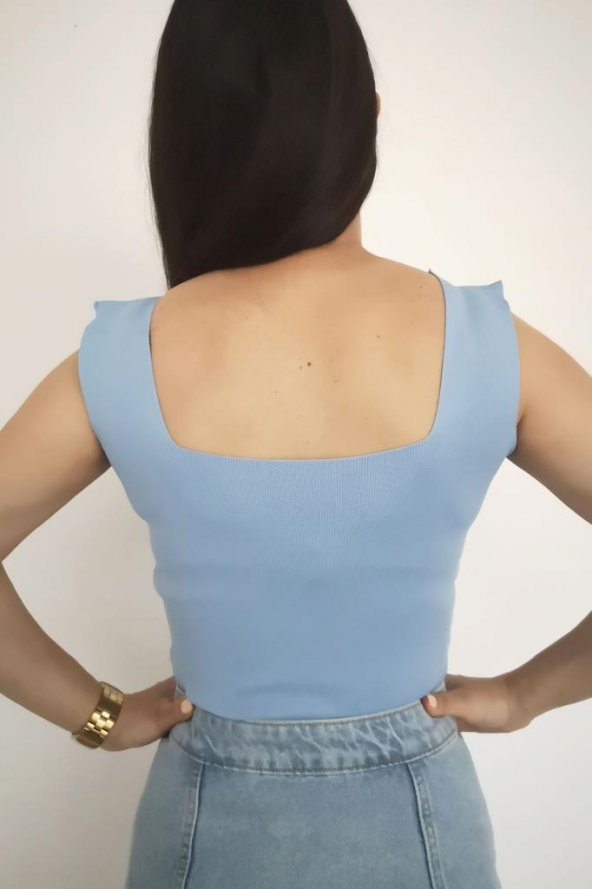 Crop Bluz Kare Yaka Triko - 7