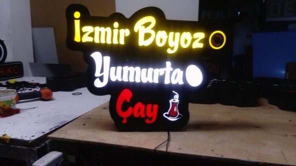 İzmir Boyoz Yumurta Tabelası 3D LED Tabela Neon Etkili Işıklı Kutu Harf Tabela 30x45cm Pleksiglass
