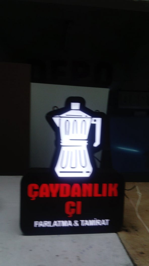 Çaydanlıkçı Yazılı Tabelası 3D LED Tabela Neon Etkili Işıklı Kutu Harf Tabela 30x45cm Pleksiglass ürün görseli