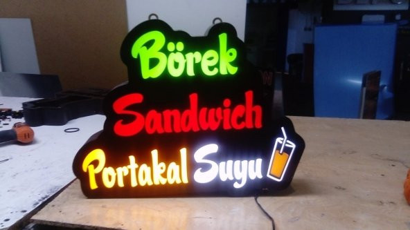 Börek Sandwich Yazılı Tabelası 3D LED Tabela Neon Etkili Işıklı Kutu Harf Tabela 30x45cm Pleksiglass ürün görseli