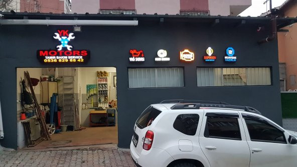 YK Motors Oto Tamirci Tabelası 3D LED Tabela Neon Etkili Işıklı Kutu Harf Tabela 30x45cm Pleksiglass - 1