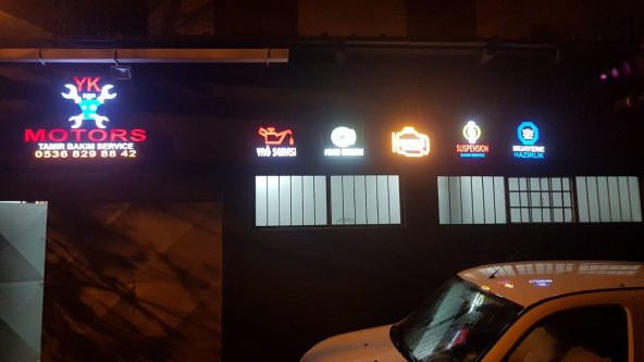 YK Motors Oto Tamirci Tabelası 3D LED Tabela Neon Etkili Işıklı Kutu Harf Tabela 30x45cm Pleksiglass - 2