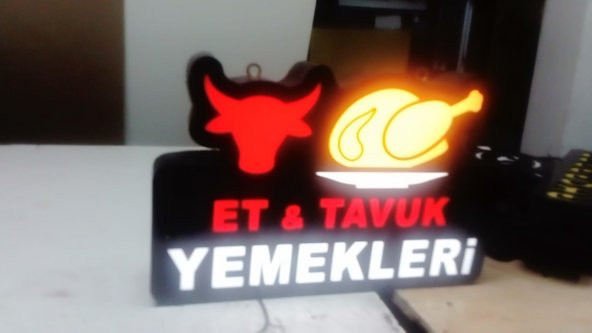 Et ve Tavuk Yemekleri Tabelası 3D LED Tabela Neon Etkili Işıklı Kutu Harf Tabela 30x45cm Pleksiglass
