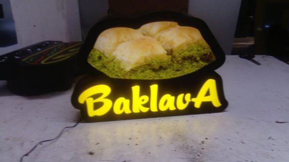 Baklava Baklavacı Tabelası 3D LED Tabela Neon Etkili Işıklı Kutu Harf Tabela 30x45cm Pleksiglass