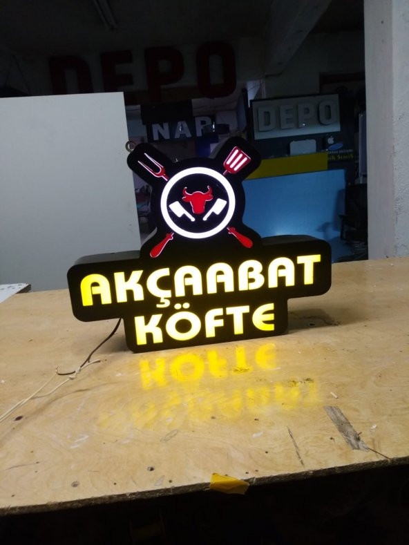 Akcaabat Köfte Köfteci Tabela 3D LED Tabela Neon Etkili Işıklı Kutu Harf Tabela 30x45cm Pleksiglass ürün görseli