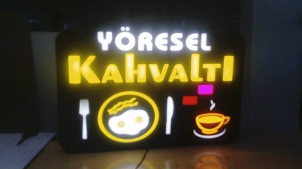 Yöresel Kahvaltı Tabelası 3D LED Tabela Neon Etkili Işıklı Kutu Harf Tabela 30x45cm Pleksiglass ürün görseli