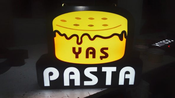 Yaş Pasta Sarı Yazılı Tabelası 3D LED Tabela Neon Etkili Işıklı Kutu Harf Tabela 30x45cm Pleksiglass