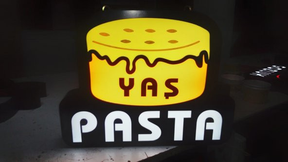 Yaş Pasta Sarı Yazılı Tabelası 3D LED Tabela Neon Etkili Işıklı Kutu Harf Tabela 30x45cm Pleksiglass ürün görseli