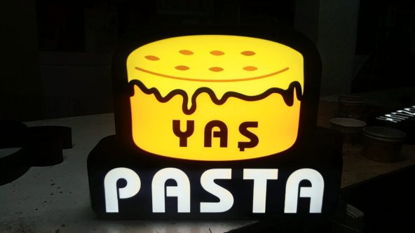 Yaş Pasta Sarı Yazılı Tabelası 3D LED Tabela Neon Etkili Işıklı Kutu Harf Tabela 30x45cm Pleksiglass - Resim 2