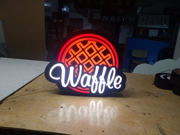 Waffle Kırmızı Yazılı Tabelası 3D LED Tabela Neon Etkili Işıklı Kutu Harf Tabela 30x45cm Pleksiglass ürün görseli