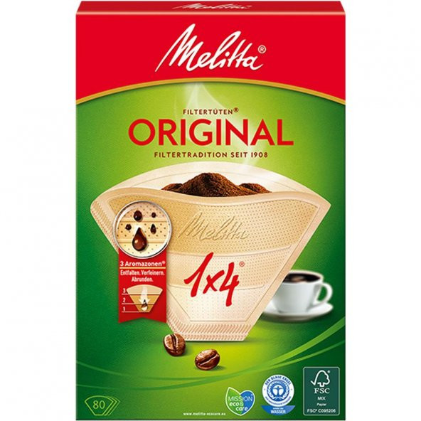 Melitta 1x4® Original Kahverengi Kahve Filtre Kağıdı - 80 Adet