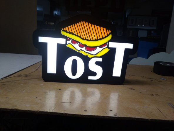Tost Yazılı Görselli Tabelası 3D LED Tabela Neon Etkili Işıklı Kutu Harf Tabela 30x45cm Pleksiglass - Resim 2