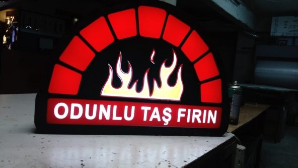 Odunlu Taş Fırın Yazılı Tabela 3D LED Tabela Neon Etkili Işıklı Kutu Harf Tabela 30x45cm Pleksiglass ürün görseli 1