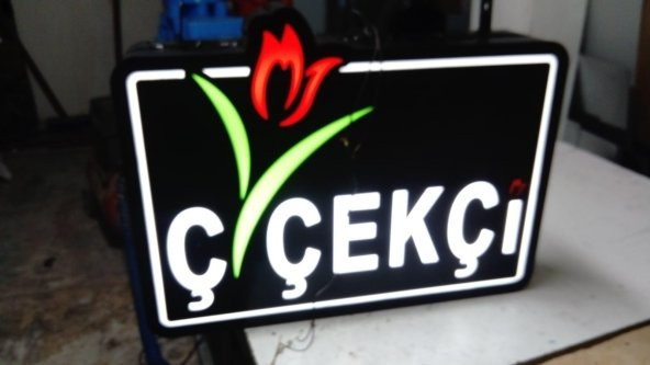 Çiçekçi Gül Yazılı Tabelası 3D LED Tabela Neon Etkili Işıklı Kutu Harf Tabela 30x45cm Pleksiglass ürün görseli