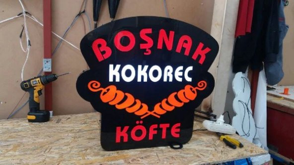 Boşnak Kokoreç Yazılı Tabelası 3D LED Tabela Neon Etkili Işıklı Kutu Harf Tabela 30x45cm Pleksiglass ürün görseli