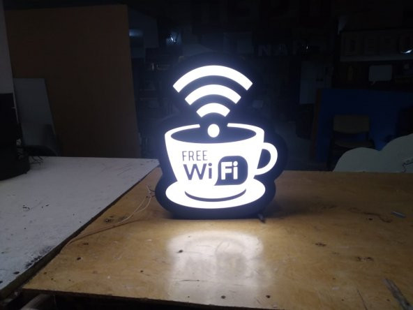Free Wifi Yazılı Fincan Tabela 3D LED Tabela Neon Etkili Işıklı Kutu Harf Tabela 30x45cm Pleksiglass - 1