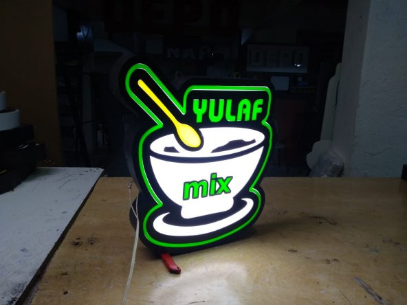 Yulaf Mix Yazılı Tabelası 3D LED Tabela Neon Etkili Işıklı Kutu Harf Tabela 30x45cm Pleksiglass ürün görseli