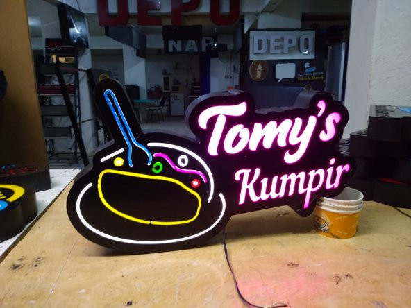 Tomy's Kumpir Yazılı Tabelası 3D LED Tabela Neon Etkili Işıklı Kutu Harf Tabela 30x45cm Pleksiglass ürün görseli