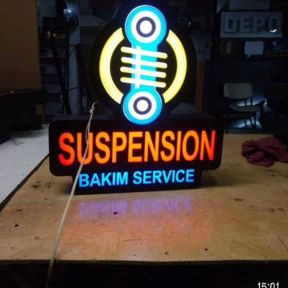 Suspension Bakım Service Yazılı Tabelası 3D LED Tabela Neon Etkili Işıklı Tabela 30x45cm Pleksiglass ürün görseli
