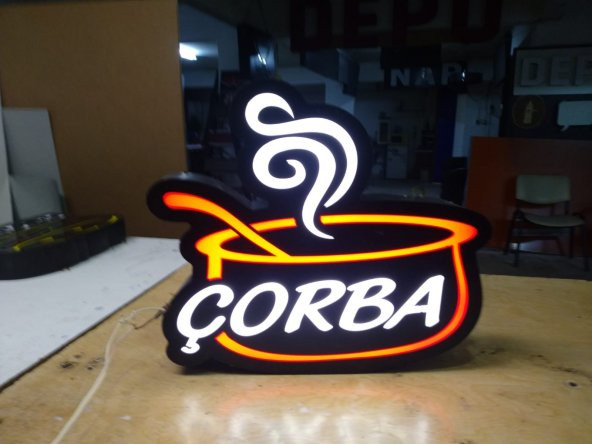 Çorba Görselli Yazılı Tabelası 3D LED Tabela Neon Etkili Işıklı Kutu Harf Tabela 30x45cm Pleksiglass - 2