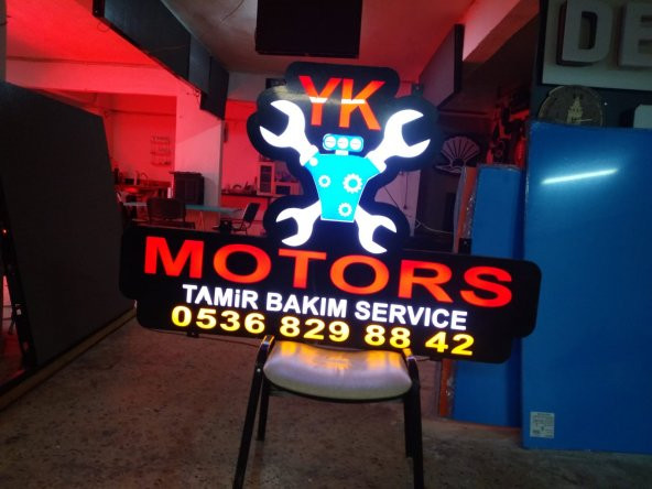 Yk Motors Yazılı Tabelası 3D LED Tabela Neon Etkili Işıklı Kutu Harf Tabela 30x45cm Pleksiglass ürün görseli