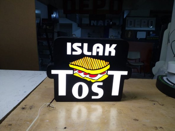 Islak Tost Yazılı Tabelası 3D LED Tabela Neon Etkili Işıklı Kutu Harf Tabela 30x45cm Pleksiglass ürün görseli 1