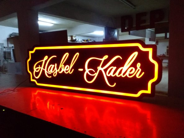 Hasbel Kader Yazılı Tabelası 3D LED Tabela Neon Etkili Işıklı Kutu Harf Tabela 30x45cm Pleksiglass ürün görseli 1