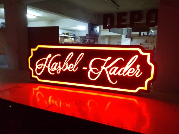 Hasbel Kader Yazılı Tabelası 3D LED Tabela Neon Etkili Işıklı Kutu Harf Tabela 30x45cm Pleksiglass - Resim 3