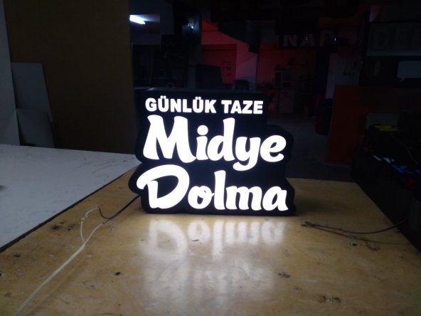 Günlük Midye Yazılı Tabelası 3D LED Tabela Neon Etkili Işıklı Kutu Harf Tabela 30x45cm Pleksiglass ürün görseli