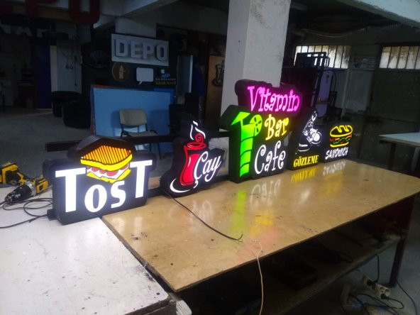 Gözleme Çay Tost Cafe Tabelası 3D LED Tabela Neon Etkili Işıklı Kutu Harf Tabela 30x45cm Pleksiglass - 2