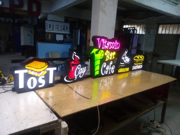 Gözleme Çay Tost Cafe Tabelası 3D LED Tabela Neon Etkili Işıklı Kutu Harf Tabela 30x45cm Pleksiglass - 3
