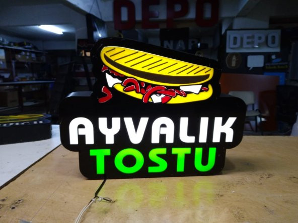 Ayvalık Tostu Büfeci Tabelası 3D LED Tabela Neon Etkili Işıklı Kutu Harf Tabela 30x45cm Pleksiglass - 2