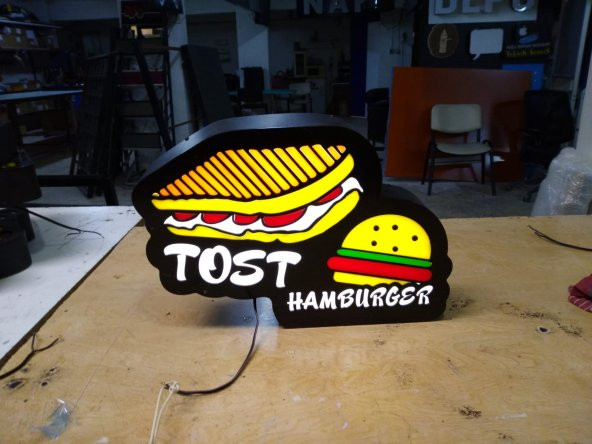 Tost Hamburger Butik Tabelası 3D LED Tabela Neon Etkili Işıklı Kutu Harf Tabela 30x45cm Pleksiglass