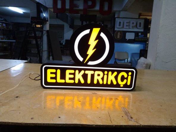Elektrikçi Yazılı Tabelası 3D LED Tabela Neon Etkili Işıklı Kutu Harf Tabela 30x45cm Pleksiglass - 1